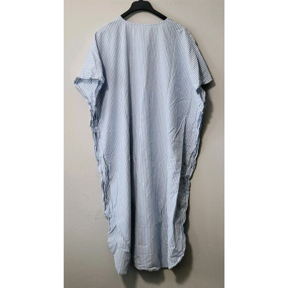 National Women's Maxi House Dress Blue Stripe Embroidered Kaftan one size - Picture 3 of 5